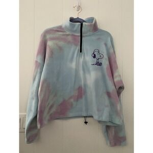 Snoopy Peanuts Sweatshirt Women's Small Tie-Dye 1/4 Zip Cropped Fleece XXL